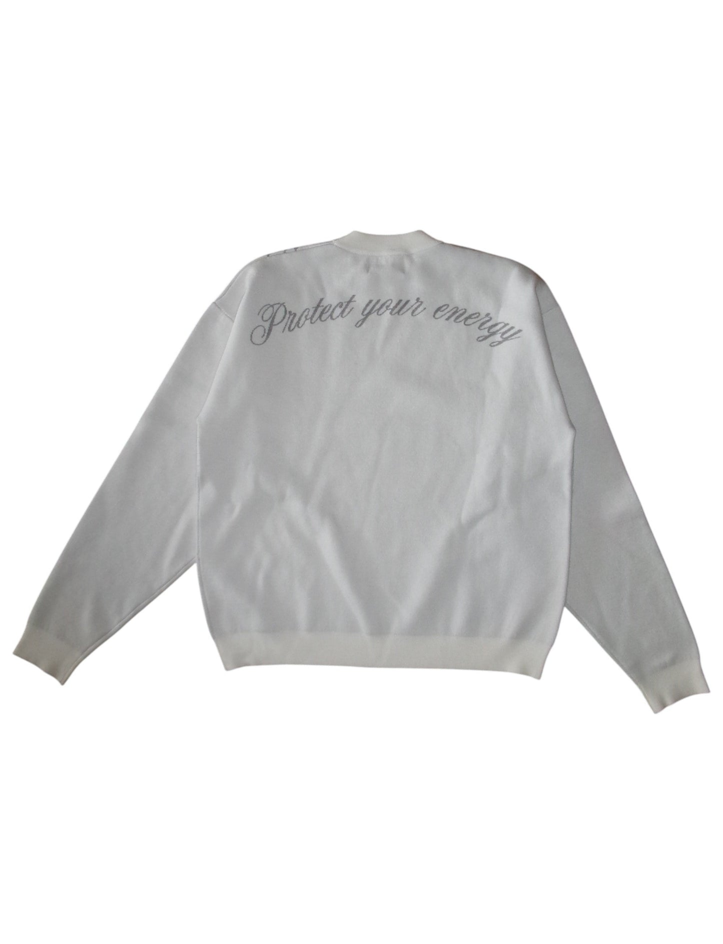 "PROTECT YOUR ENERGY" KNIT SWEATER - POWDER WHITE