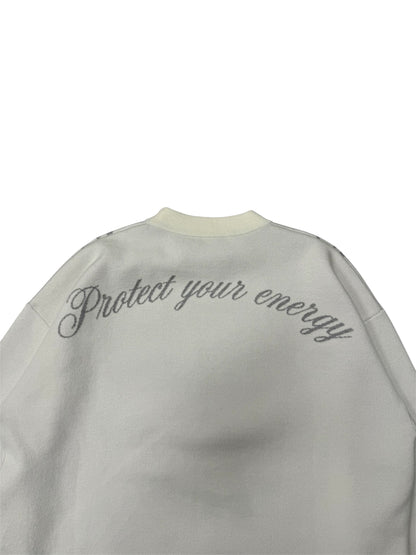 "PROTECT YOUR ENERGY" KNIT SWEATER - POWDER WHITE