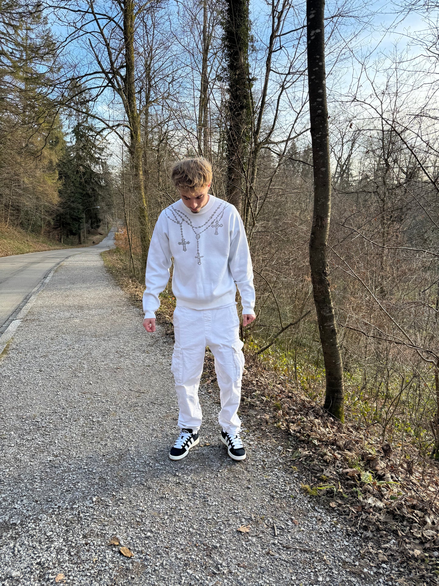 "PROTECT YOUR ENERGY" KNIT SWEATER - POWDER WHITE