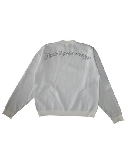 "PROTECT YOUR ENERGY" KNIT SWEATER - POWDER WHITE